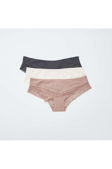 Pack of 3 cotton and lace boy shorts PINK