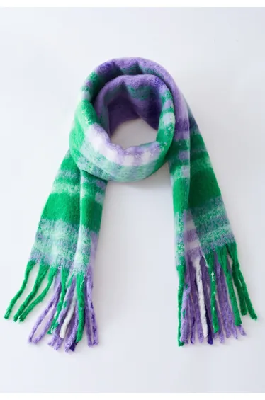 Fuzzy Mohair Plaid Pattern Scarf in Lilac