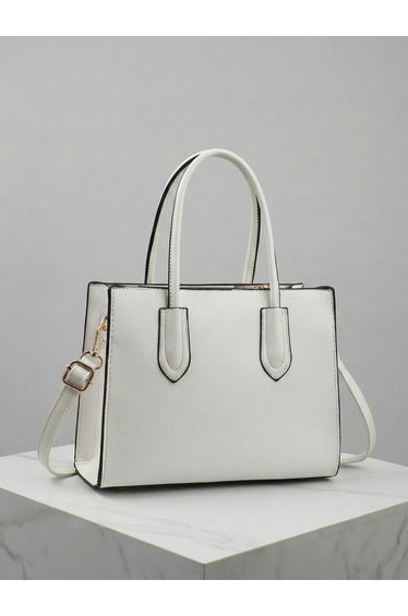 Solid Dual Handle Handbag with Adjustable Strap