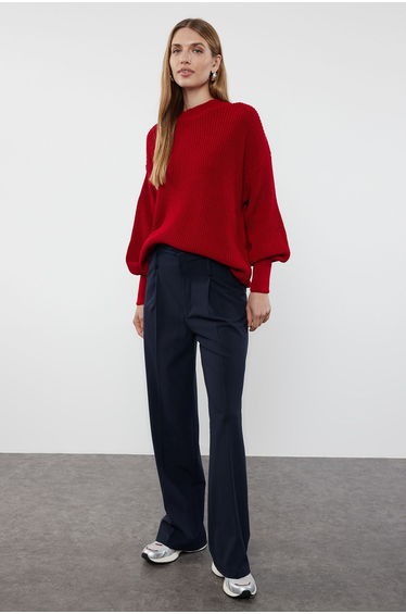 Red Wide Fit Basic Knitwear Sweater