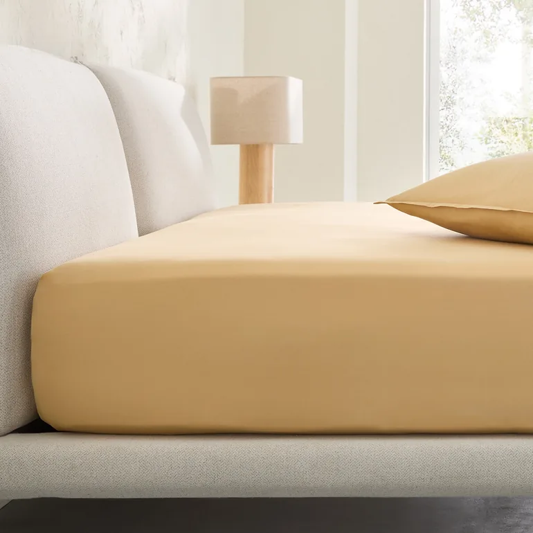 شرشف سرير قطن أصفر بحواف مطاطية - 4