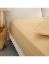 شرشف سرير قطن أصفر بحواف مطاطية - 2
