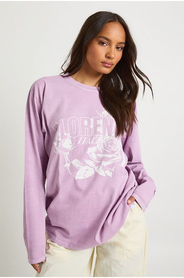 Florence Roses Printed Long Sleeve T-Shirt - mauve