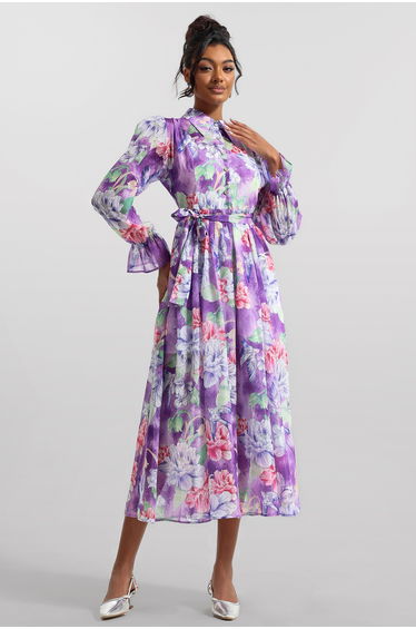 Sylvie Floral Lace Up Midi Dress
