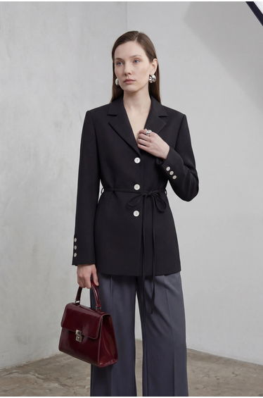 MY FASHION Tie Detail Crepe Blazer Jacket