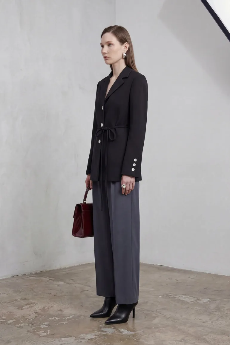 MY FASHION Tie Detail Crepe Blazer Jacket - 5