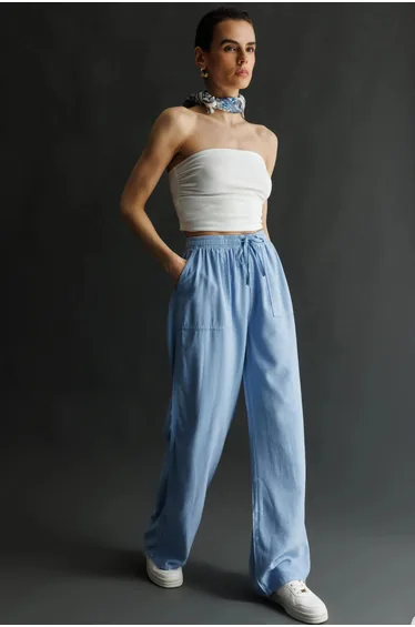 MIXRAY High Waist Wide Leg Palazzo Pants with Drawstring Waist