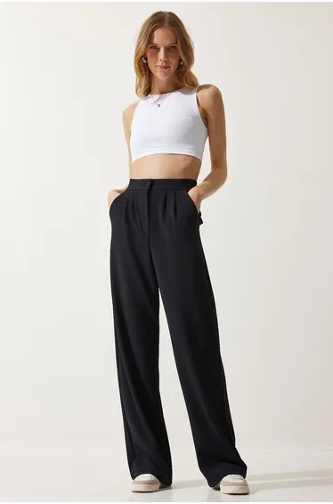 Women's Black Lycra Casual Palazzo Knitted Trousers