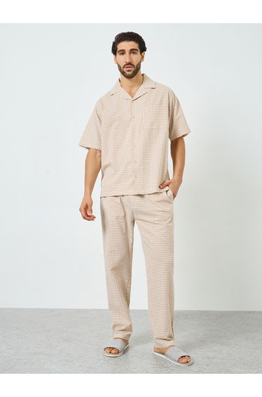Men Checkered Relaxed Fit Cotton Shirt and Pyjama Set