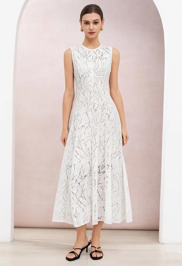 Floral Lace Overlay Sleeveless Maxi Dress