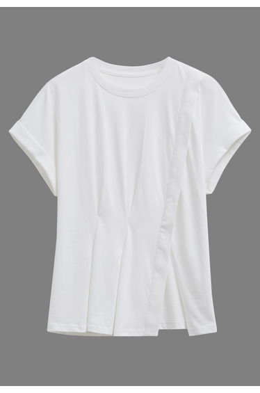 Asymmetric Slit Hem Rolled Cuffs Top in White