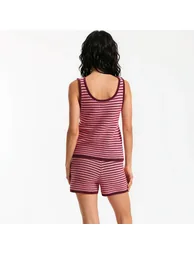 Striped Chunky Knit Crew Neck Vest Top - 4