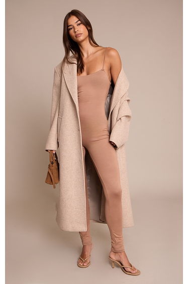 Mocha Spaghetti Strap Contour Jersey Jumpsuit