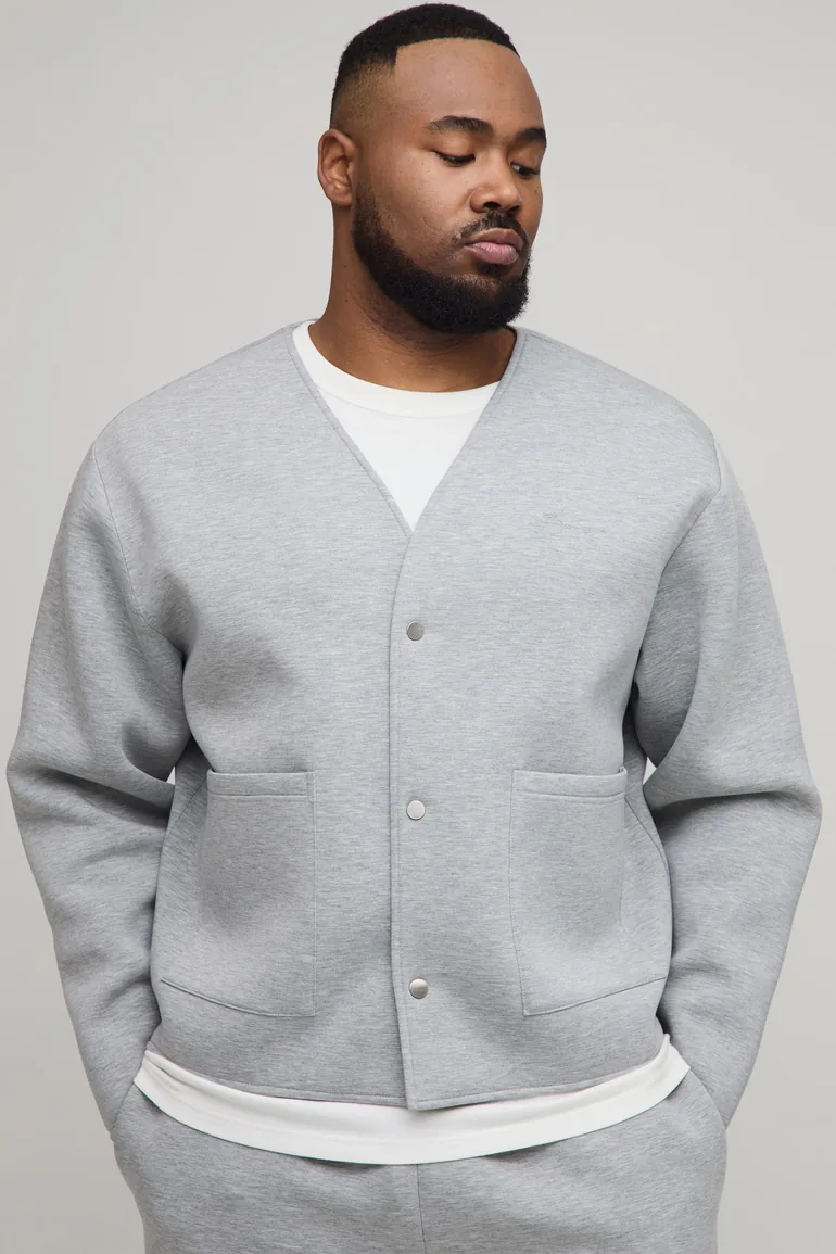 كارديغان بتصميم واسع عريض لون رمادي - للمقاسات الكبيرة