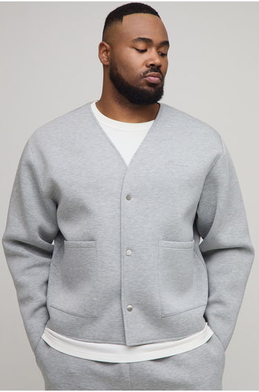 Plus Oversized Boxy Scuba Marl Cardigan - grey marl