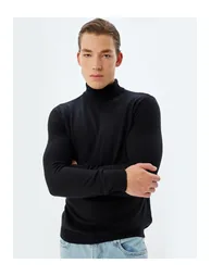 سترة كوتون أسود محبوك بأكمام طويلة - 1