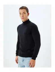 سترة كوتون أسود محبوك بأكمام طويلة - 2