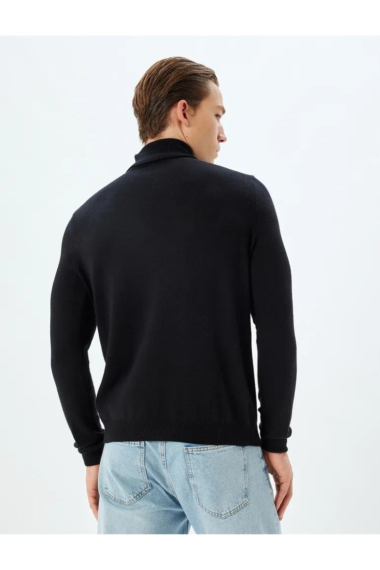 سترة كوتون أسود محبوك بأكمام طويلة - 3