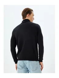 سترة كوتون أسود محبوك بأكمام طويلة - 3