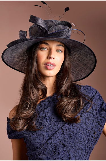 Navy Loop And Quill Wide Brim Hat