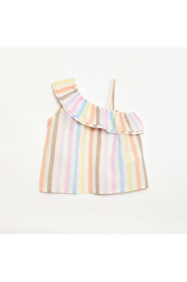Asymmetrical Strap Top with Ruffles WHITE