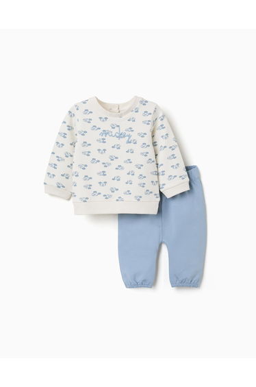 Sweatshirt With Mickey Print + Trousers For Newborn Boys, White/Blue