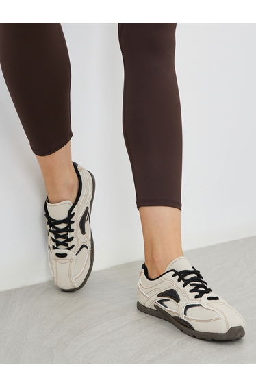 Panelled Tritone Lace-Up Sneakers