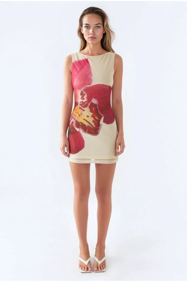 Bodycon Mini Dress with Floral Pattern
