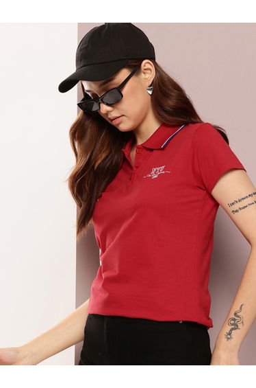 Women Regular Fit Solid Polo T-Shirt