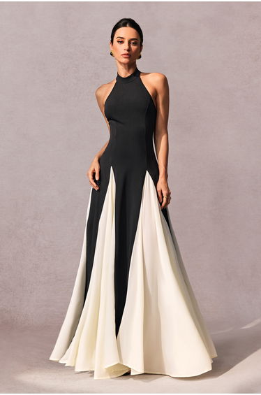 Anna Halter Neck Contrast Panel Maxi Dress