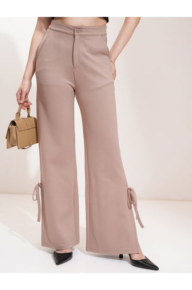 Mid Rise Flared Trousers with Bow Tie Detail
