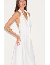 White Button Down Collar Detail Maxi Dress - 3