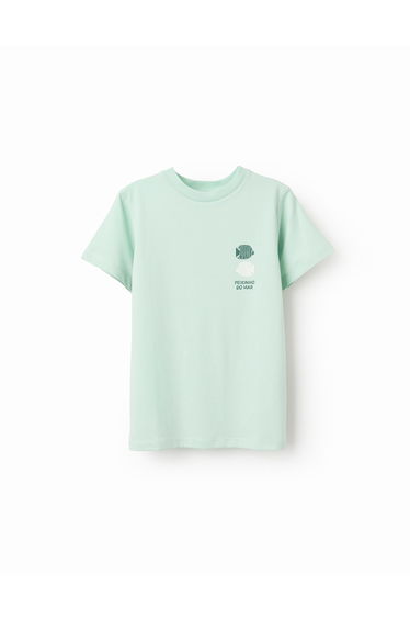 Cotton T-shirt with Peixinho do Mar print for boys, light green