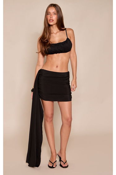 Black Knot Front Mini Skirt