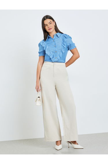 Women Ruffle Detail Short Sleeve Shirt