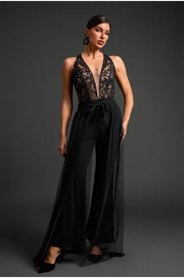 Zaina Deep-V Lace Sleeveless Jumpsuit