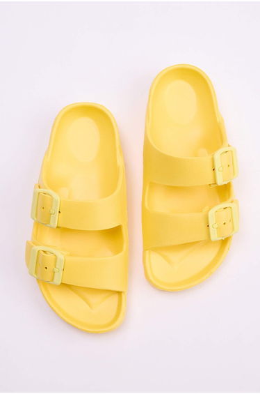 Yellow Double-Striped Large Unisex Children's Slippers