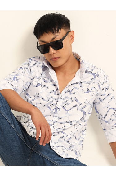 Men White All Over Print Casual Shirt