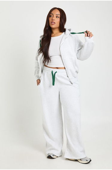 Plus Contrast Drawcord Wide Leg Jogger - grey marl