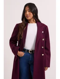 Petite Midi Length Fitted Military Coat - 1