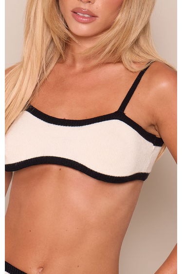 Petite Cream Contrast Knit Strappy Bralette product thumbnail 4