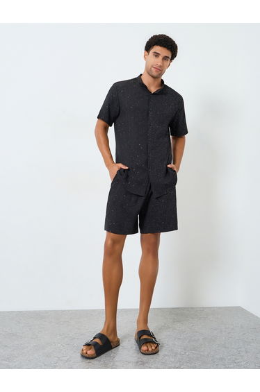Men Textured Stand Collar Shirt and Shorts Co-Ords