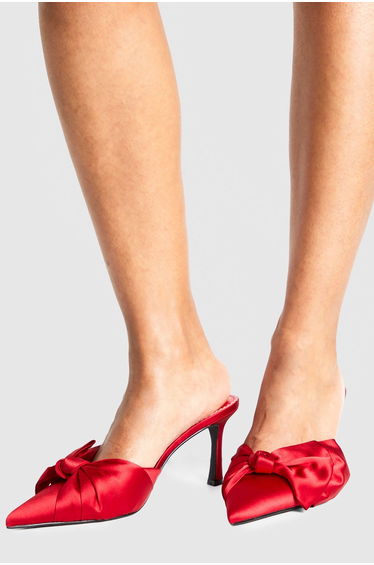 Limited Edition Satin Knot Front Court Mules - burgundy