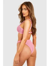 Shell Crinkle High Leg Bikini Brief - dusty rose - 1