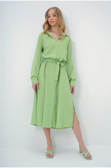 Women's Pistachio Green Woven Viscose Shirt Dress
