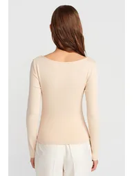 DILVIN Slim Fit Ribbed Boat Neck Blouse - 2