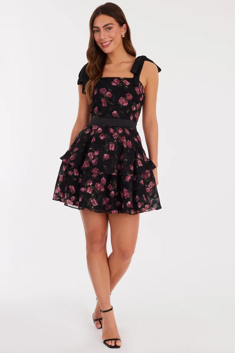 Black Rose Print Skater Dress Quiz Multicolour : Party Dresses : VogaCloset  Saudi Arabia