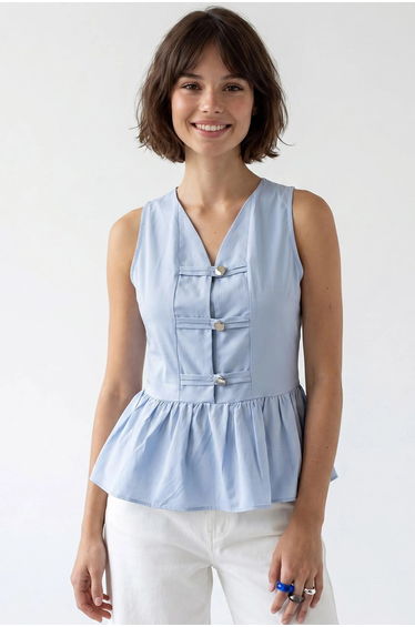 MIXRAY Sleeveless Poplin Peplum Blouse