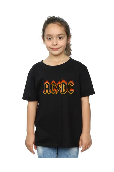 AC/DC Girls Flames Logo Cotton T-Shirt - Black