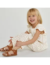 Striped Cotton Ruffled Blouse/Trousers Outfit - 4